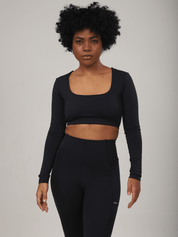 CROPPED MANGA LONGA PRETO