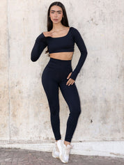 CROPPED FLEX MANGA LONGA PRETO