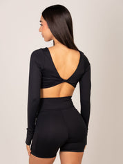 CROPPED FLEX MANGA LONGA PRETO