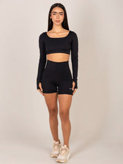 CROPPED FLEX MANGA LONGA PRETO
